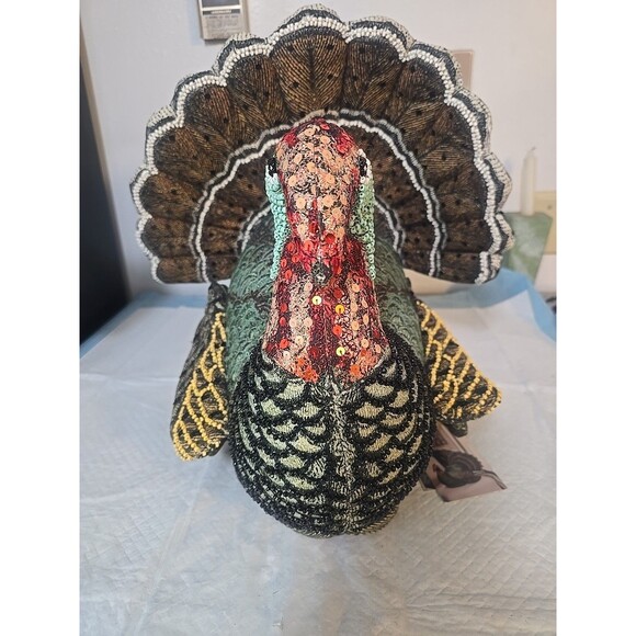 John Derian For Target 2024 Plush Beaded Turkey Pillow 16"x15" Thanksgiving NWT - Picture 1 of 11